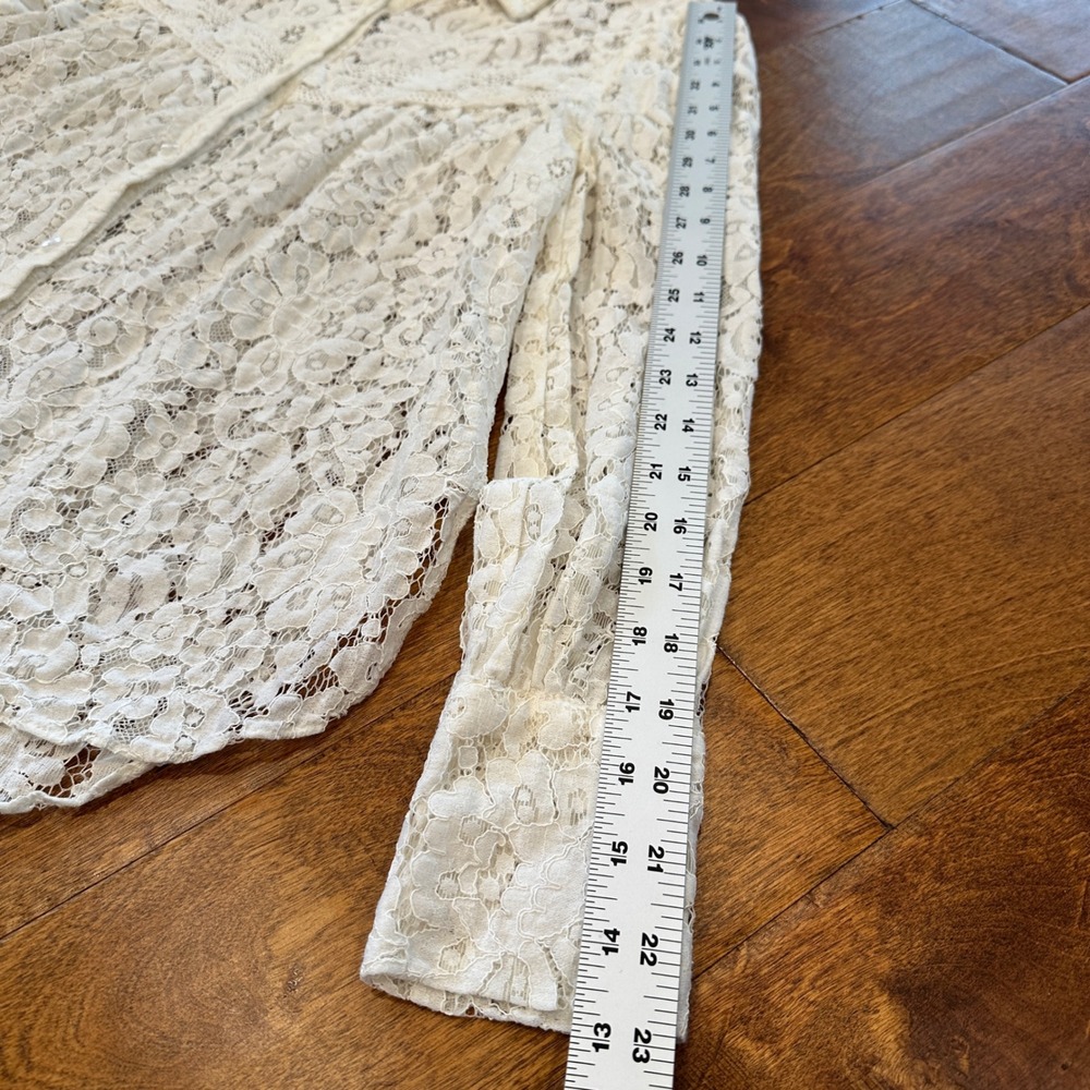 Anthropologie Calligraphie Lace Button Up Shirt Cream‎ Romantic Sheer Blouse M - Picture 10 of 12